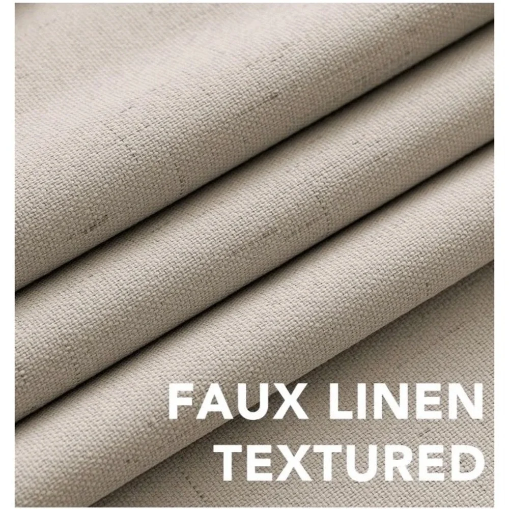 Phoenigon Faux Linen Blackout Curtains 52x72 Beige Off-White 2 Panel Set NIP